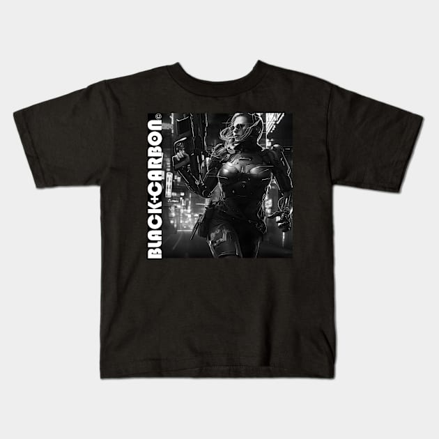 Black Carbon Cyberpunk Assassin 001 Kids T-Shirt by THE AVENUE BAY